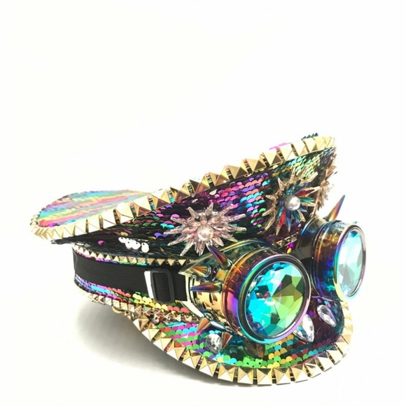 Steampunk Goggle Sequin Festival Captains Hat - Picture 5 of 5